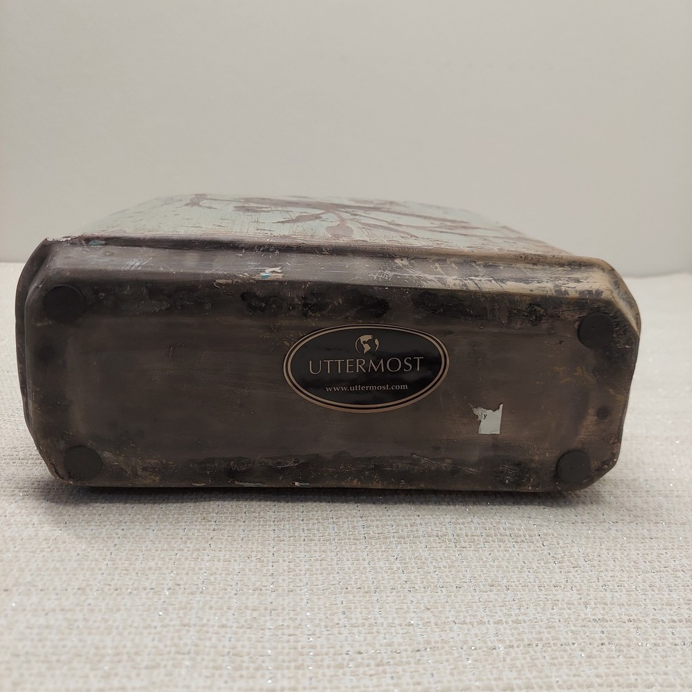 Uttermost Bird on Branch Ceramic Vase Rectangular Teal Brown Crackle Glaze 10in‎ - Picture 6 of 9